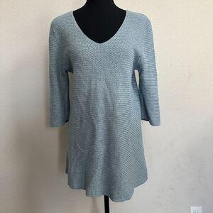 J Jill Tunic Sweater Large Petite Knit Cotton Blend V Neck 3/4 Sleeve Casual